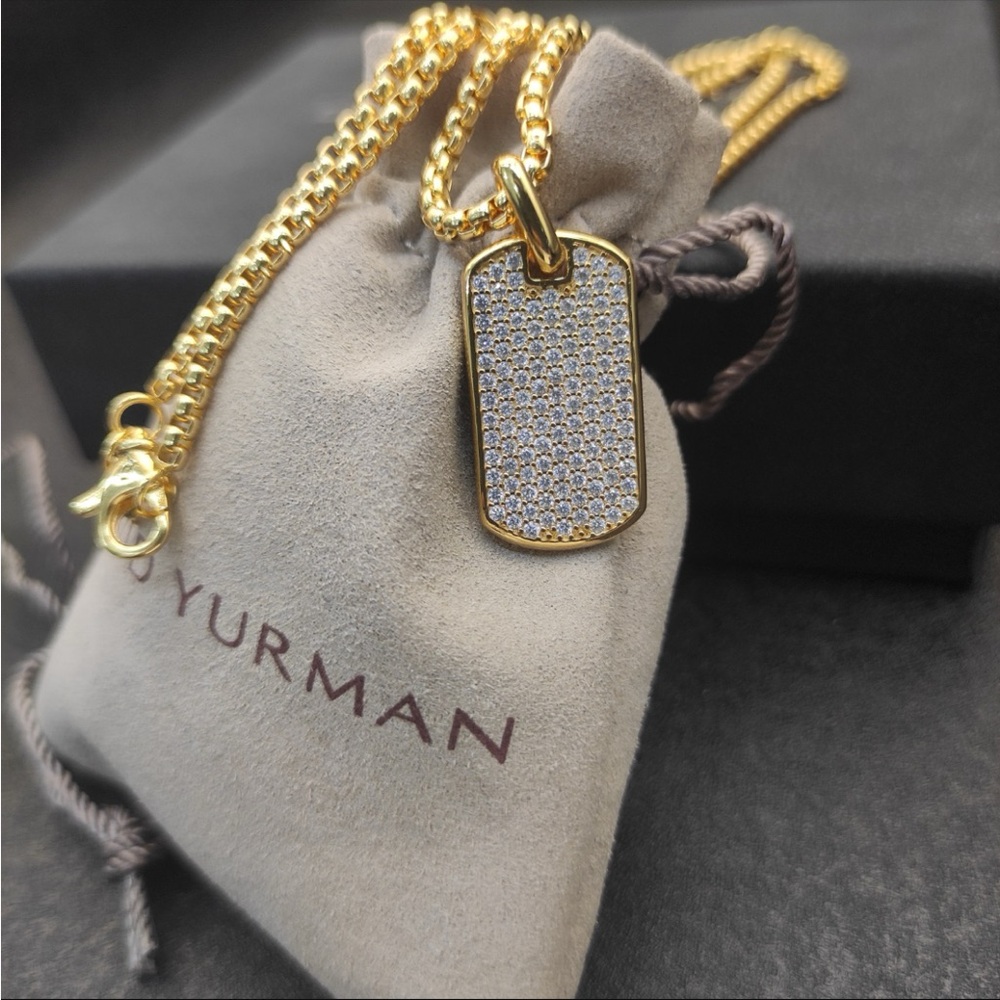 David Yurman Gold-Tone Pavé Dog Tag Necklace - Gold - Picture 2 of 7